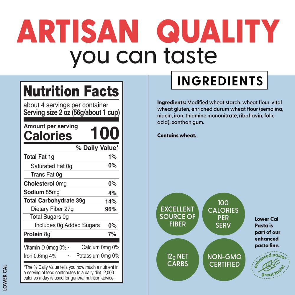Pastabilities, Lower Calorie Pasta, Penne – 100 Calories Per Serving, Low Net Carbs, Low Calorie, Non-Gmo, High Fiber, Vegan, Plant-Based, Enhanced Nutrients, Delicious Taste & Texture (8 Ounce, 2 Pack)