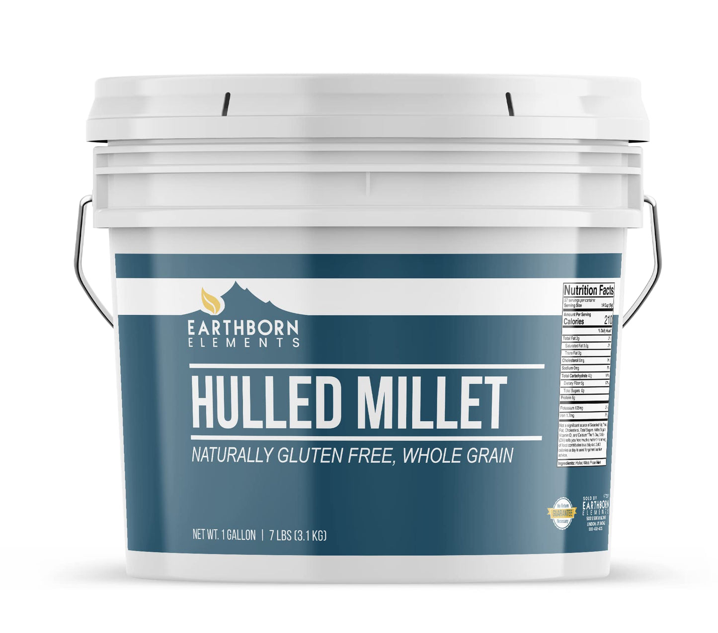 Earthborn Elements Hulled Millet, 7 lb Bucket, Ideal for Baked Goods, Cereals, Casseroles, & Side Dishes