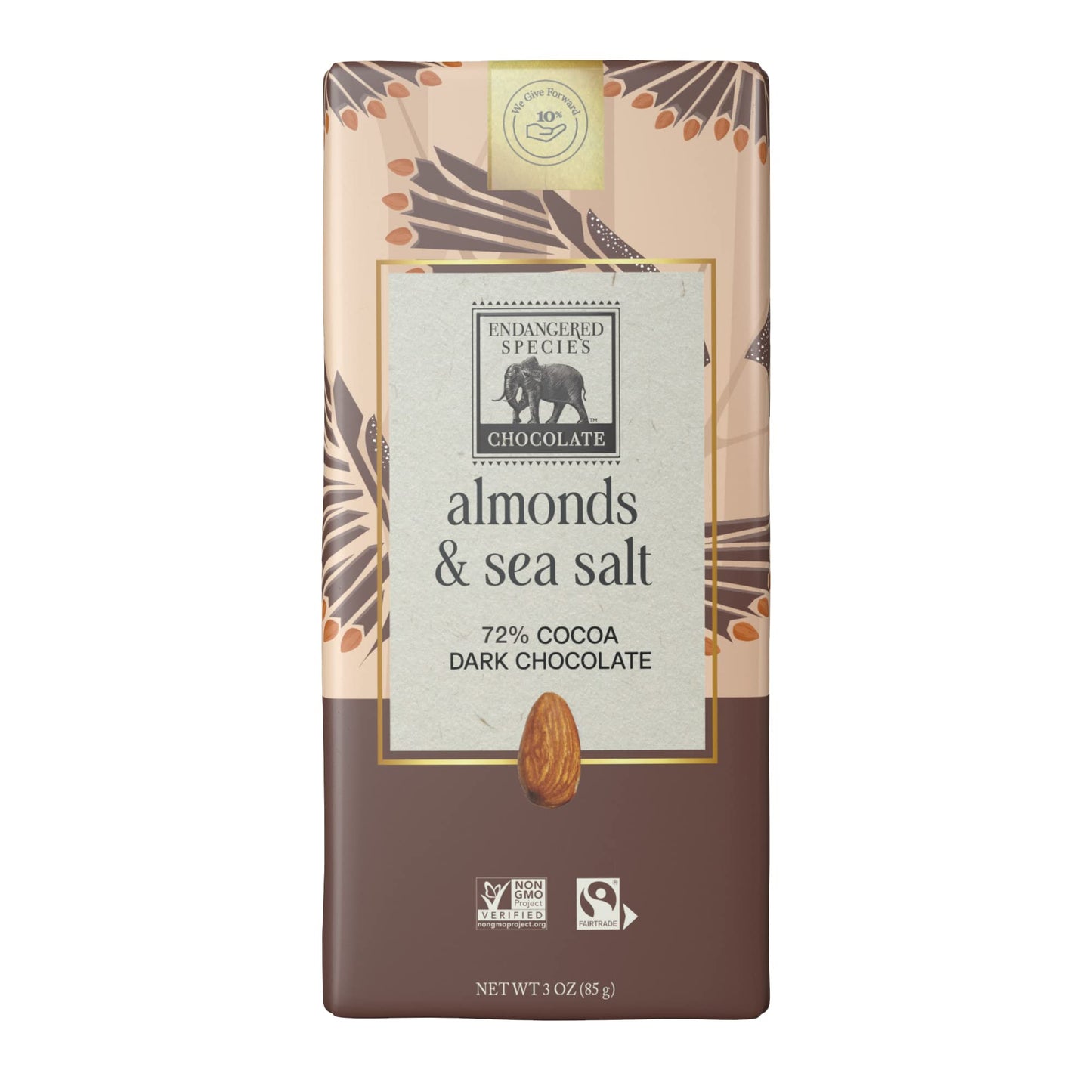 Endangered Species Dark Chocolate Bar W/Sea Salt & Almonds (72% Cocoa)