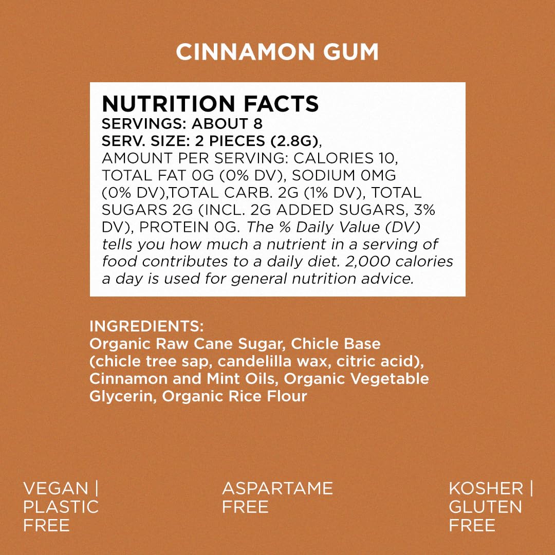 Simply Gum | Cinnamon | Plant- Based Chewing Gum | Pack Of 12 (180 Pieces Total) | Synthetic Free + Aspartame Free + Non Gmo