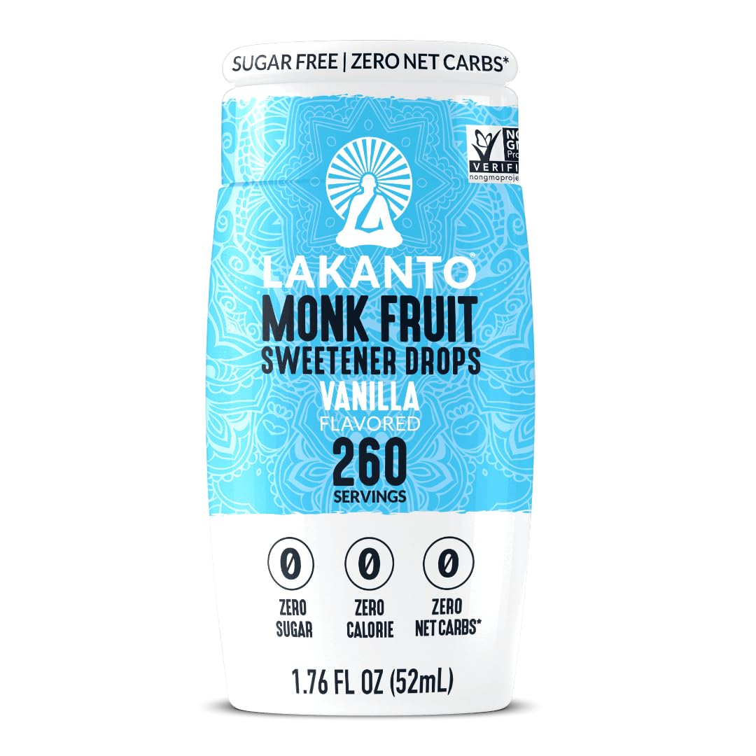 Lakanto Monk Fruit Extract Drops - Zero Calorie Sweetener for Drinks - Vanilla - 1.76 Fl Oz (Pack of 1)