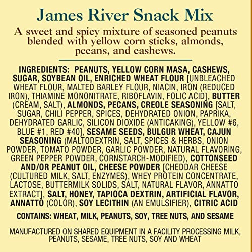 The Peanut Shop of Williamsburg James River Snack Mix, Williamsburg Peanuts, with Mixed Nuts and Sesame Corn Sticks - 9 Oz Tin