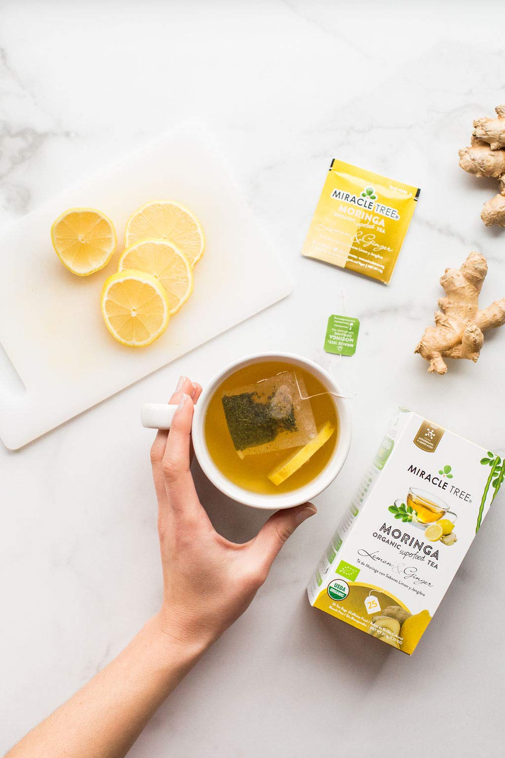 Tree Organic Moringa Superfood Tea - 25 Individually Sealed Tea Bags, Lemon & Ginger, 6 Count, Vegan, Gluten-Free, Caffeine-Free