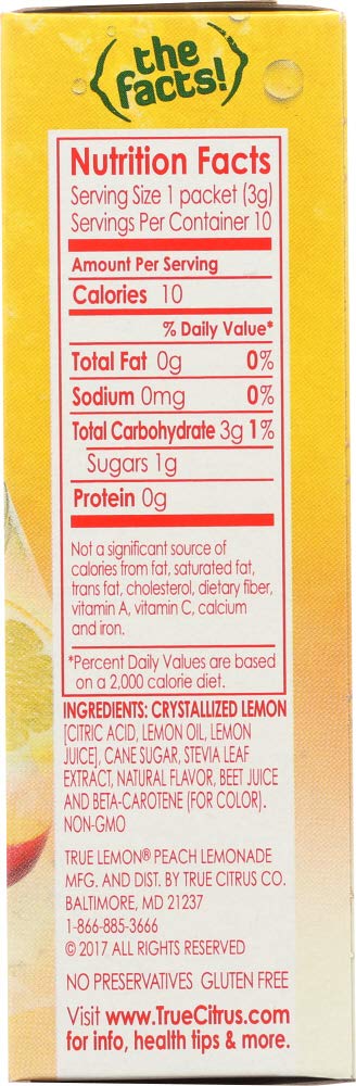 True Lemon Lemonade Stick Pack, Peach, 10 Count (Pack of 1)