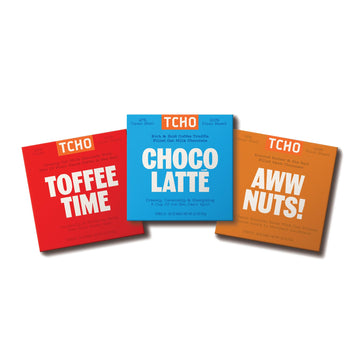 TCHO 3-Bar Dark Chocolate Variety Pack | Toffee Time, Choco Latte & Aww Nuts | Single Origin, Plant Based, Organic & Fair Trade,