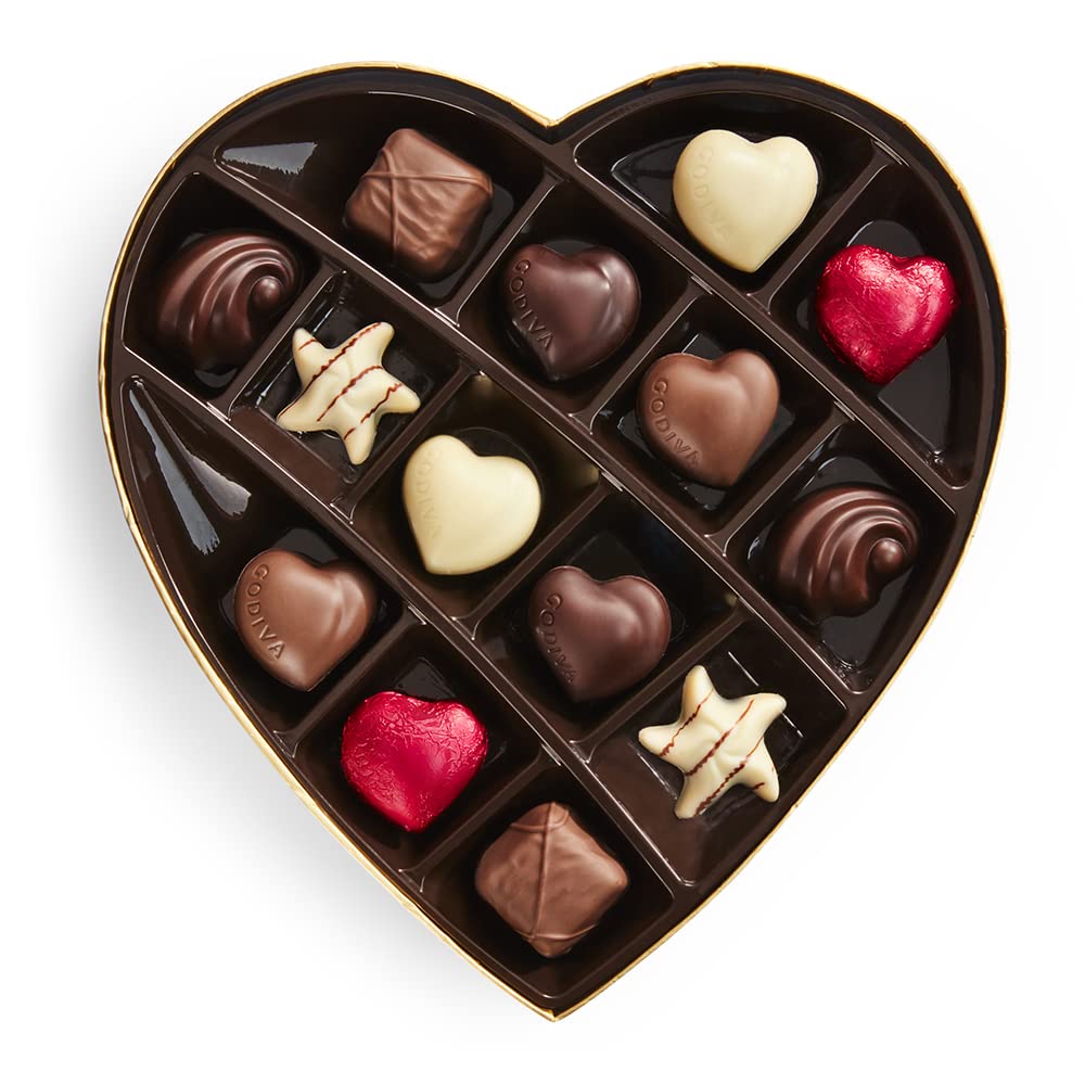 Godiva Chocolatier Valentine’S Day Heart Chocolate Gift Box - 14 Piece Assorted Milk, White And Dark Chocolate With Gourmet Fillings – Elegant Treat For Women Or Men