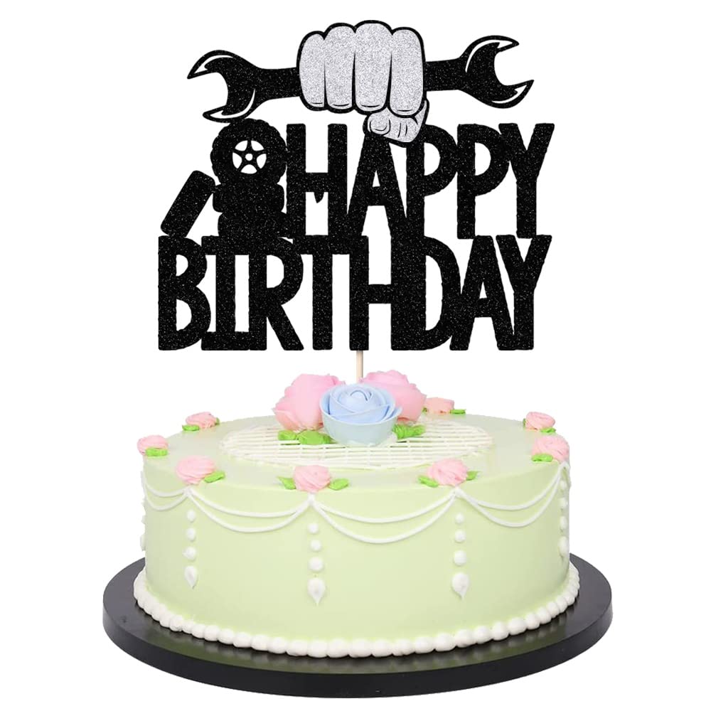 Lveud Happy Birthday Cake Topper -Car Enthusiasts Happy Birthday Cake Topper-Auto Repair Engineer Cake Decorations
