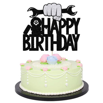 Lveud Happy Birthday Cake Topper -Car Enthusiasts Happy Birthday Cake Topper-Auto Repair Engineer Cake Decorations
