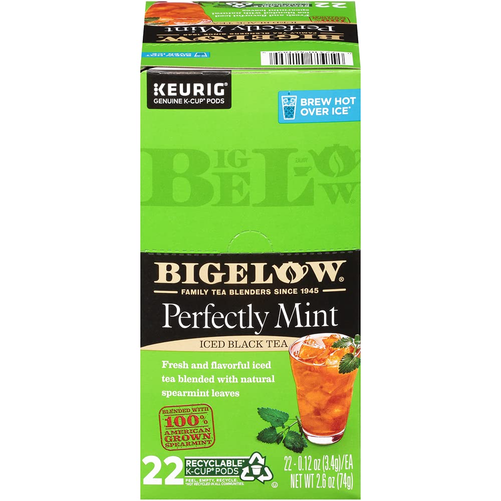 Bigelow Unsweetened Perfectly Mint Iced Tea K Cups, 22 Count Box (Pack Of 1), Caffeinated 22 K Cup Pods Total