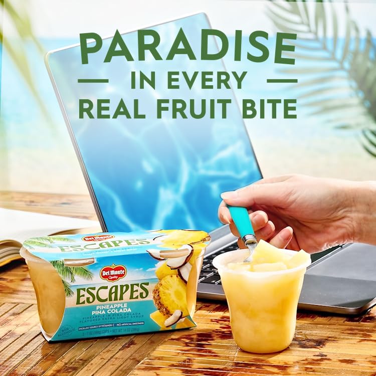 Del Monte Escapes Pineapple Pina Colada Cups, Pack of 6, 7 oz Each, Ideal for Snacks