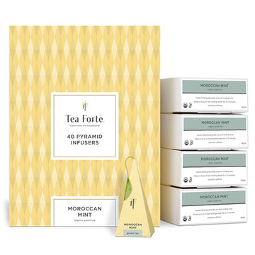 Tea Forte Moroccan Mint Premium Organic Caffeinated Green Tea Blend Event Box, Bulk Pack 40 Count, 10 per tray Individually Wrap