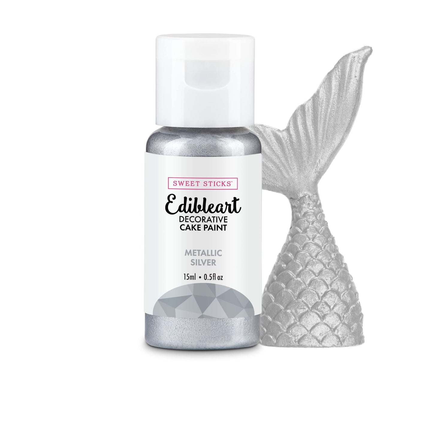 SWEET STICKS Edible Art Cake Paint, Metallic Silver, 0.5 Fl Oz (15ml)