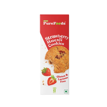 Purefoods Cookies | 100% Natural & Healthy | Gluten Free (Pack Of 1, 140G, Strawberry Muesli)