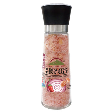 Himalayan Chef Pink Salt with Roasted Onion & Red Crushed Pepper, Tall Glass Grinder, 10.58 Oz