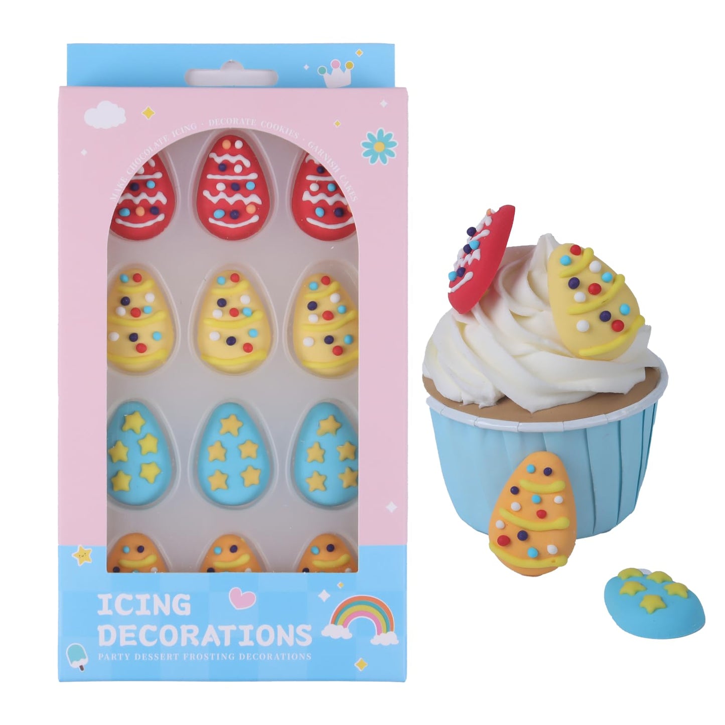 PhilaeEC 12 Pcs Easter Egg Icing Decoration Edible Candy Sprinkle for Cake Decoration Baking Cookie Cupcake Toppers Easter Party