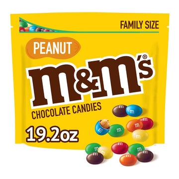 M&M'S Peanut Milk Chocolate Candy, Super Bowl Chocolates Family Size, 19.2 oz Bag