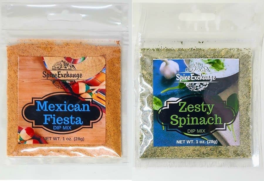 Spice Exchange Dip Mix 7 Flavor Variety Pack - Green Onion - Cheesy Smoky Bacon - Jalapeno Spinach - Garlic & Chive - Zesty Spin