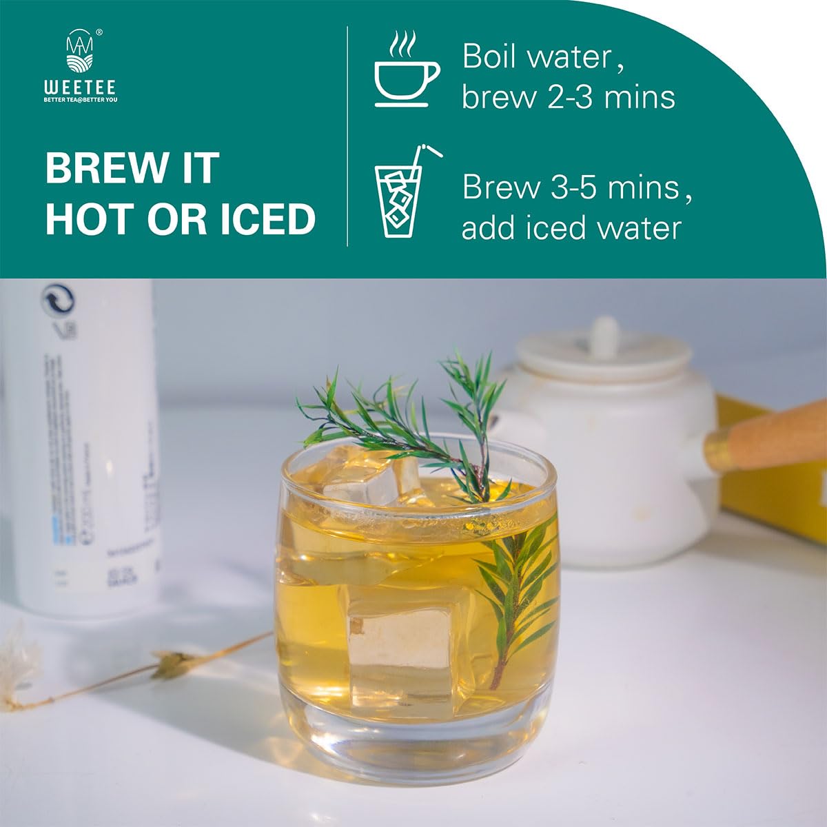 Wt Weetee Organic White Tea Bags, Organic Pure White Tea 100 Count, Mellow & Smooth, Perfect For Hot Or Iced Tea