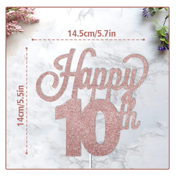Lingteer Happy 10Th Birthday Rose Gold Cake Topper - Cheers To 10Th Birthday Ten Years Old Birthday Party Cake Decorations Sign.
