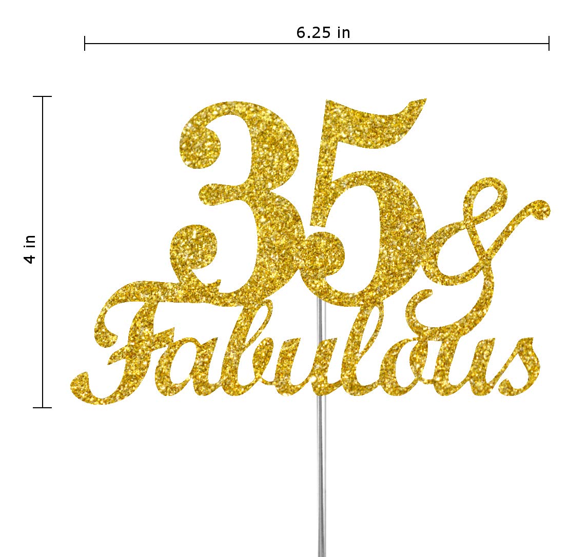 RokAPary 35 & Fabulous Cake Topper, Gold Glitter, Acrylic, Sturdy Double-Sided, 35th Birthday Decoration
