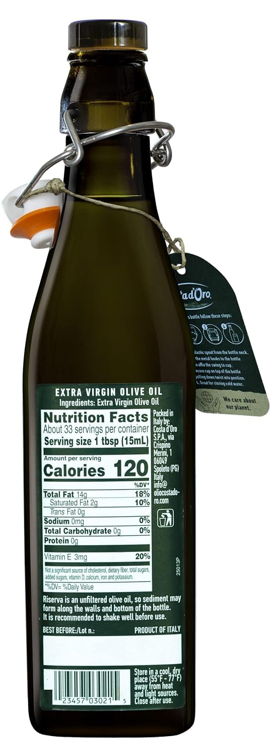 Costa Doro 100% Italiana Riserva Range Extra Virgin Olive Oil, Made With 100% Italian Olives, Full Bodied Intense Taste, (16.9Fl. Oz) - 1 Pack