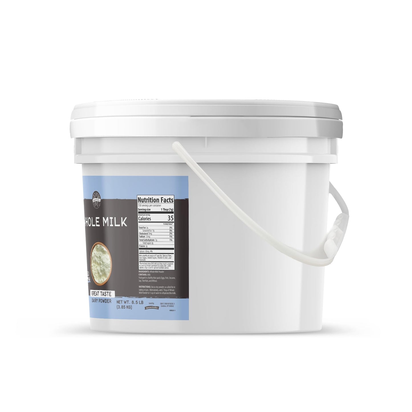Birch & Meadow 2 Gallon Bucket Of Whole Milk Powder, Light Sweet Taste (136 Ounce)