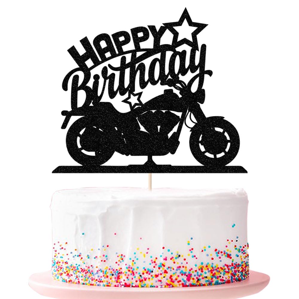 Ruscalin Cake Topper Black Motorcycle Design - 6.6 x 5.4 inches Birthday Party Decoration