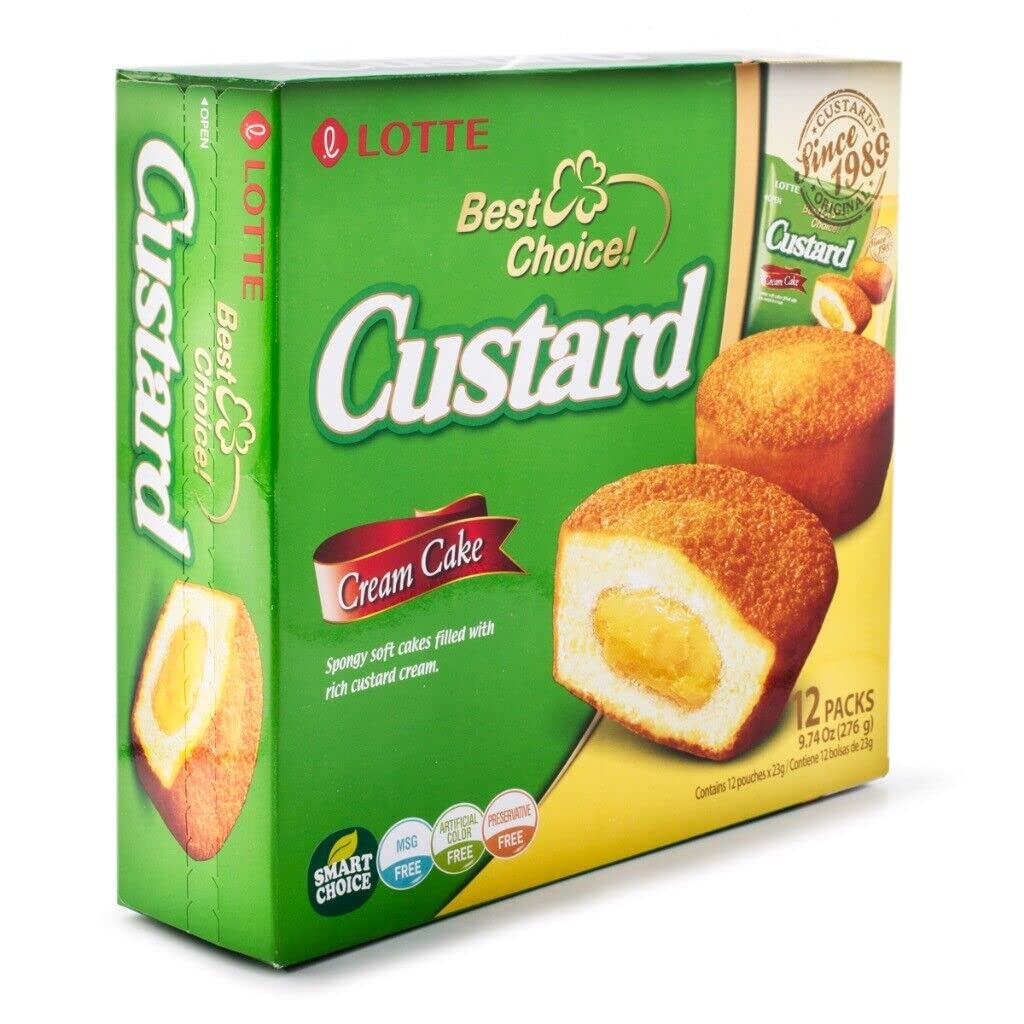 Lotte Custard Cream Cake Snack, 12 Individually Wrapped, 1.62 Ounce Each, Total 19.48oz, 2 Pack