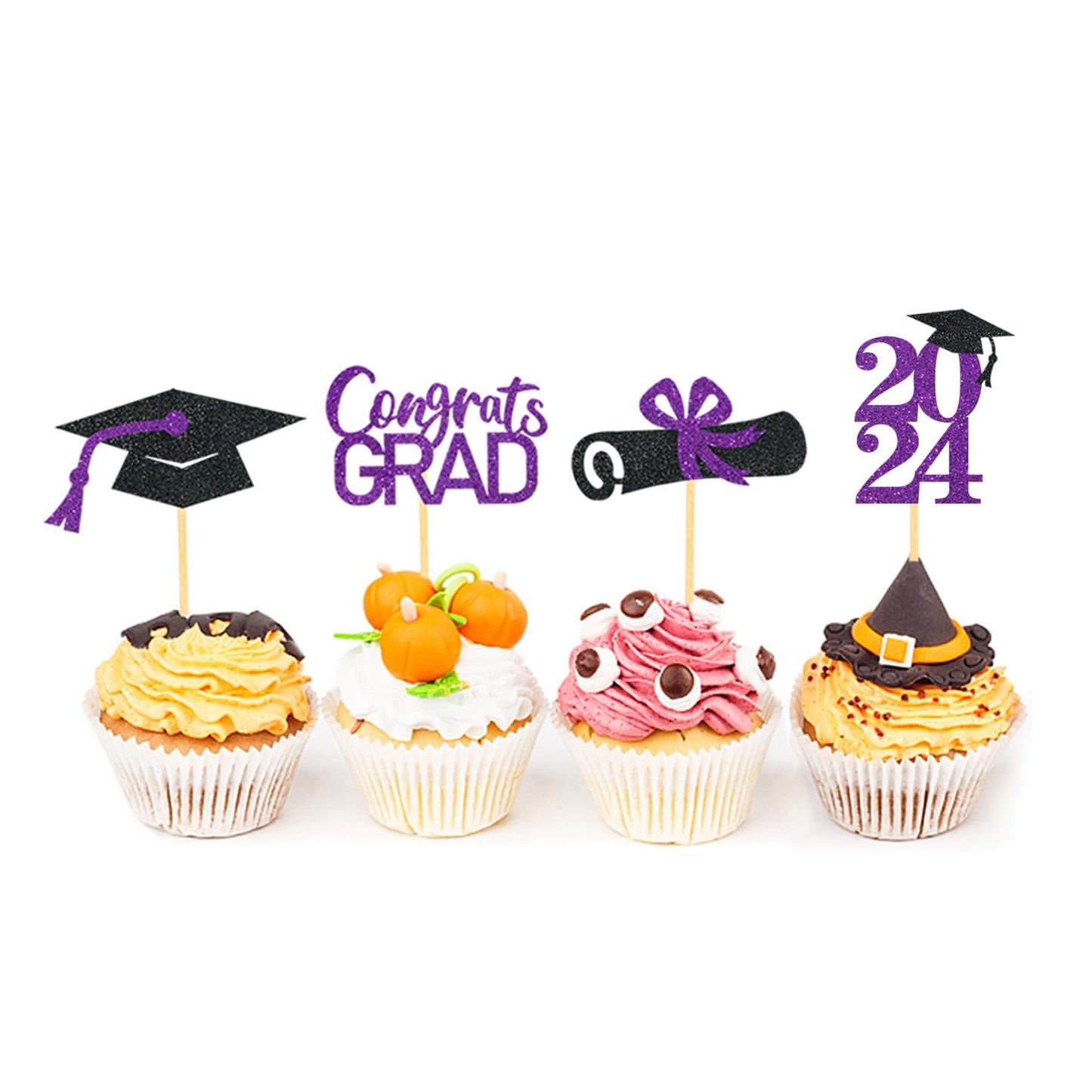 24Pcs Graduation Cupcake Toppers, Graduation Cupcake Picks For Cupcake Food Decorations - Class Of 2024 Graduation Cupcake Toppe