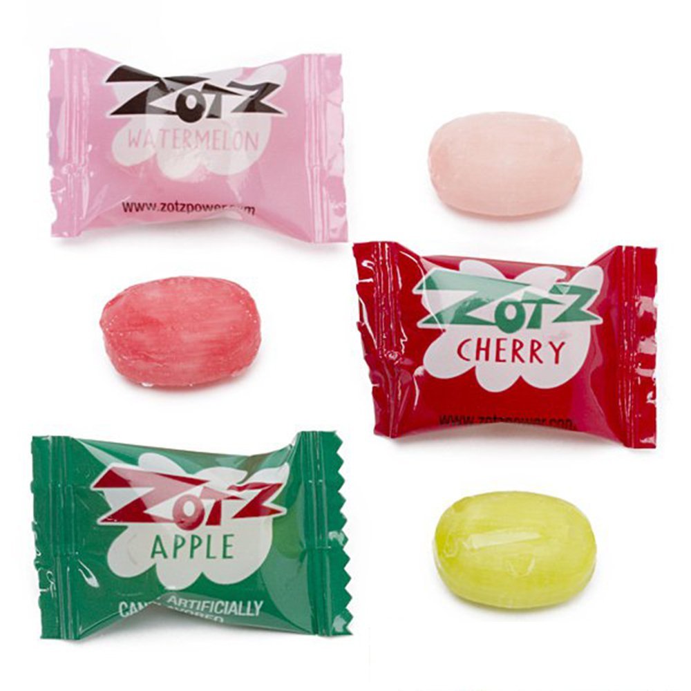 Zotz Fizz Power Candy Assorted - Fruit Flavored Hard Candy With A Fizzy Center | 48 Strings, 4 Pieces/String | Cherry, Apple & W