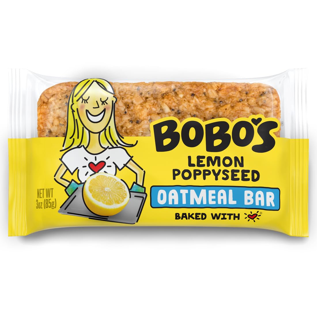 Bobos Oatmeal Bars, Lemon Poppyseed, Gluten Free, Vegan, Whole Grain, Pack of 12