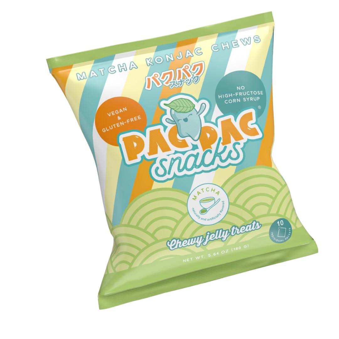 Pac Pac Snacks Matcha Konjac Chews | Vegan, Gluten-Free, Low-Calorie | 1 Pack | Green Tea Snack