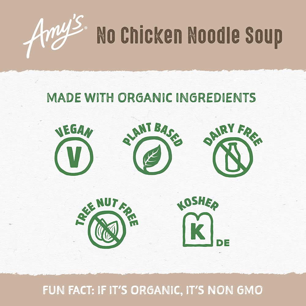Amy'S Soup, Vegan No Chicken Noodle Soup, With Organic Noodles, Vegetables And Tofu, Canned Soup, 14.1 Oz (12 Pack)