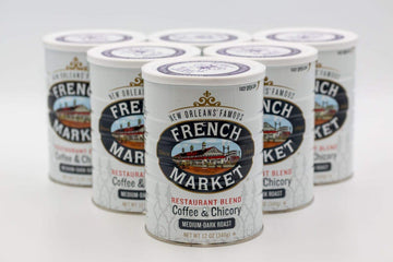 French Market Coffee, Coffee & Chicory Restaurant Blend, Medium-Dark Roast Ground Coffee, 12-Ounce Metal Can (Pack Of 6)