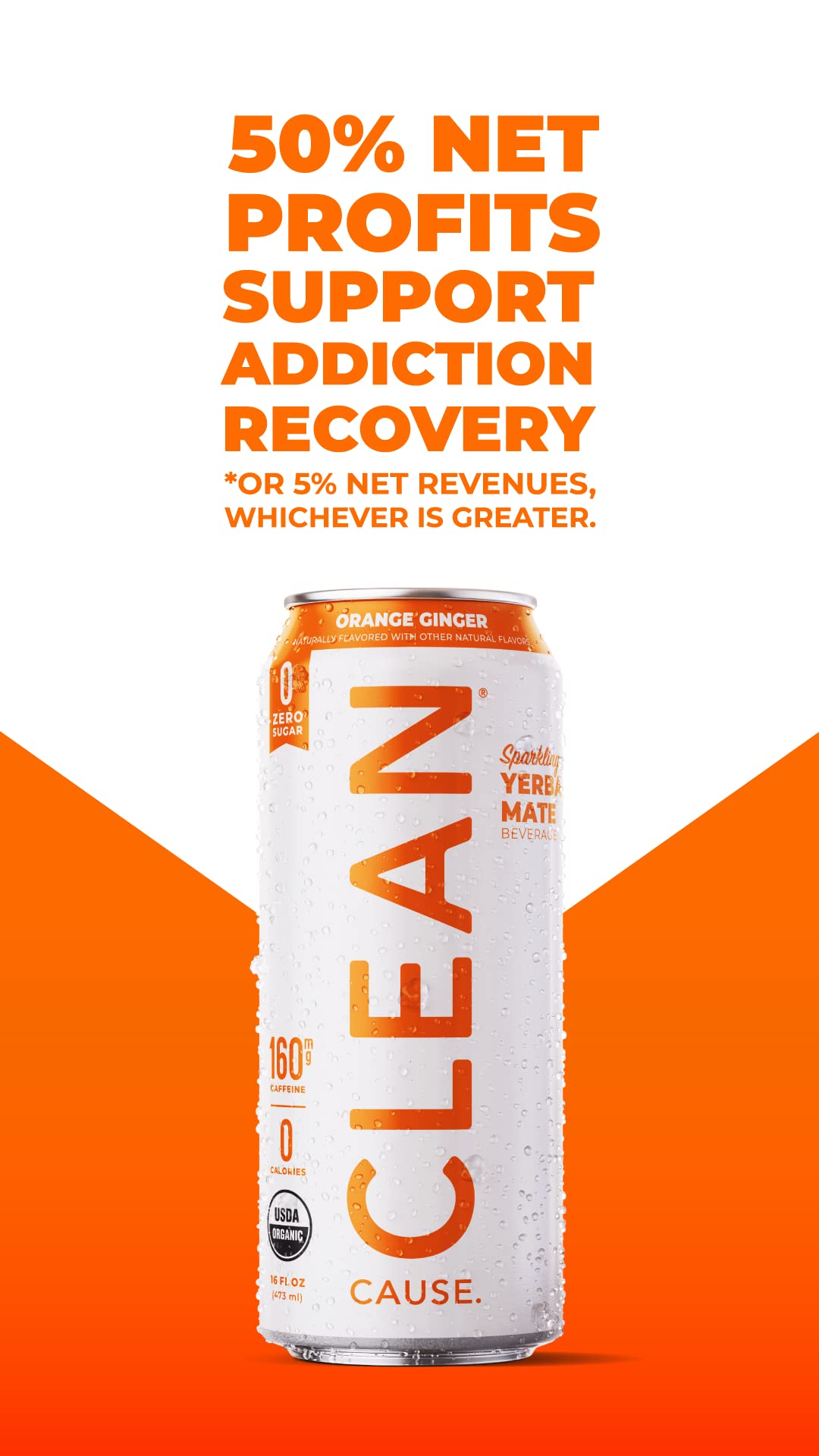 Clean Cause Zero Sugar Orange Ginger Yerba Mate Tea Sparkling, Usda Organic Energy Drink Alternative, Zero Calorie, 160Mg Natural Caffeine, Soda Alternative, Plant-Based (16Oz Cans, 12-Pack Case)