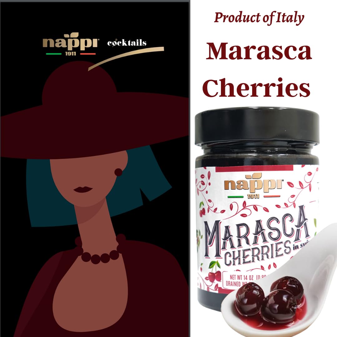 Nappi 1911 Marasca Cherries in Syrup, Sweet and Sour, 14.10 oz, Premium Quality, Product of Italy