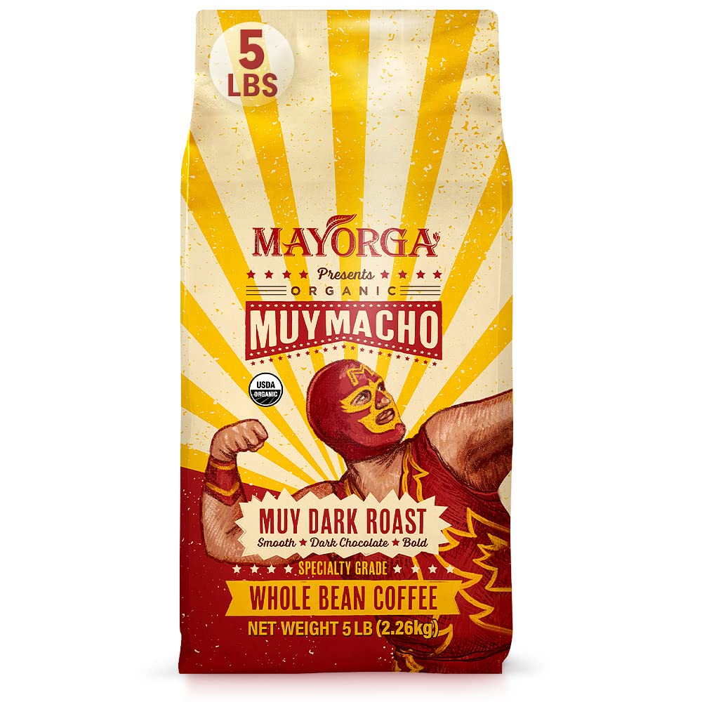 Mayorga Intense Dark Roast Coffee, 5 lb bag - Muy Macho Blend, the Worlds Strongest Organic Coffee - 100% Arabica Whole Coffee 