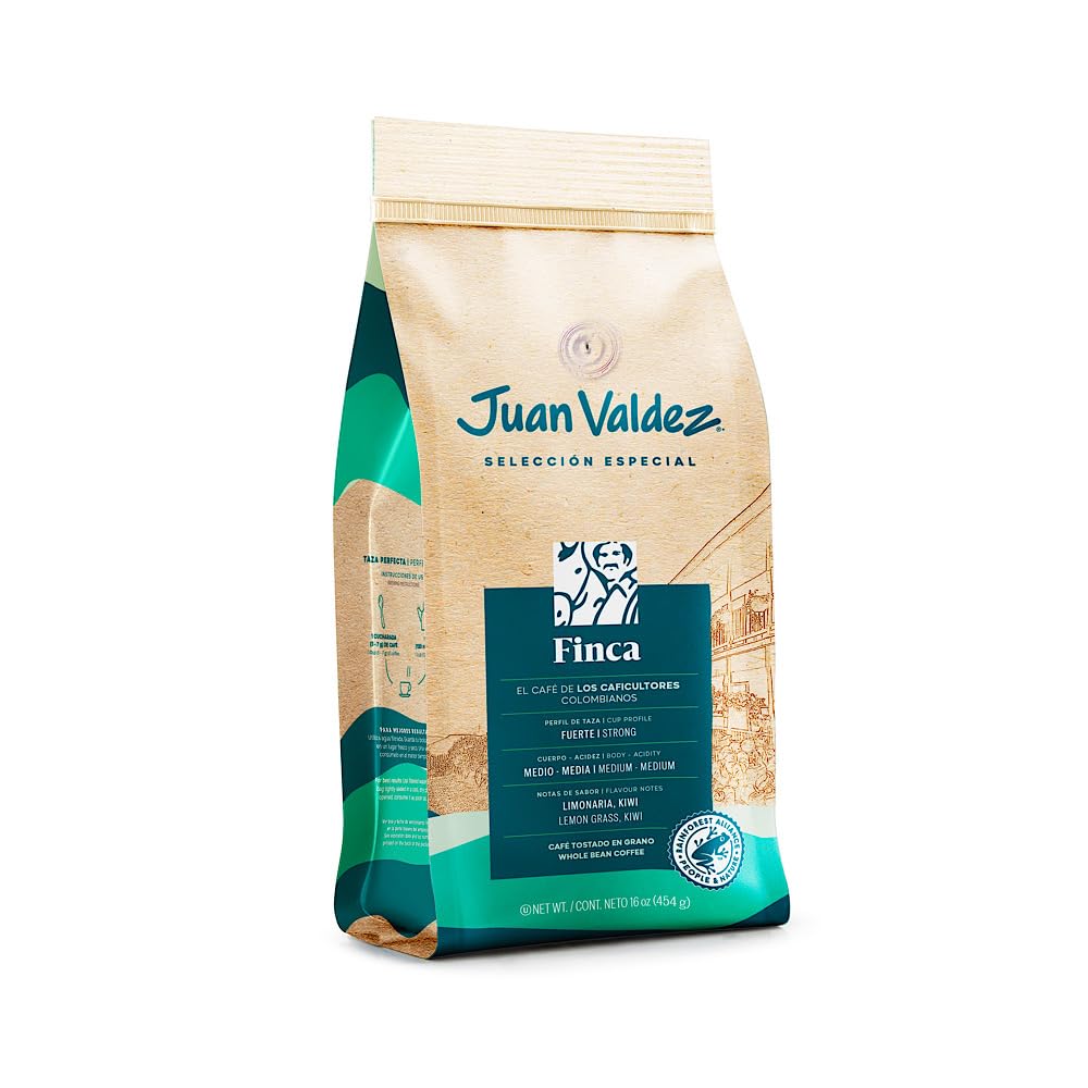 Juan Valdez Whole Bean Coffee - Dark Roast, 100% Colombian, 16 oz, Rainforest Certified, Notes of Lemongrass & Kiwi