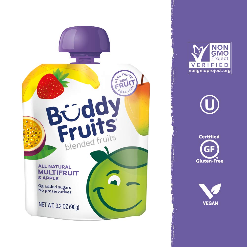 Buddy Fruits Snacks To Go Multifruit Unsweetened Applesauce 3.2Oz Pouch (18Pk) Gluten-Nut-Dairy-Preservatives-Bpa Free, Non Gmo,