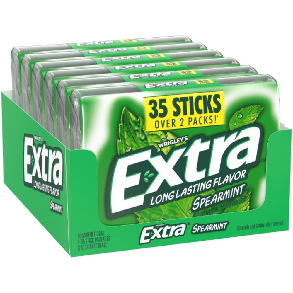 Extra Gum Spearmint, Bulk Chewing Gum Sugar-Free, Mega Pack Of 6 With 35 Sticks Each