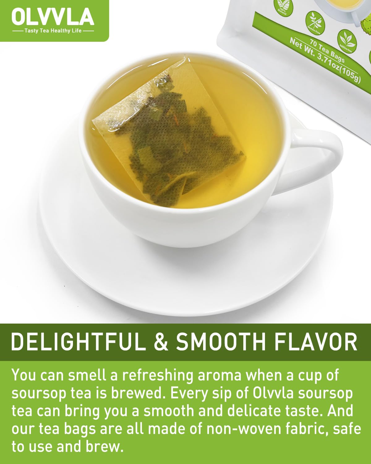 Olvvla Premium Soursop Tea Bags - Caffeine-free, Non-GMO - 70 Count
