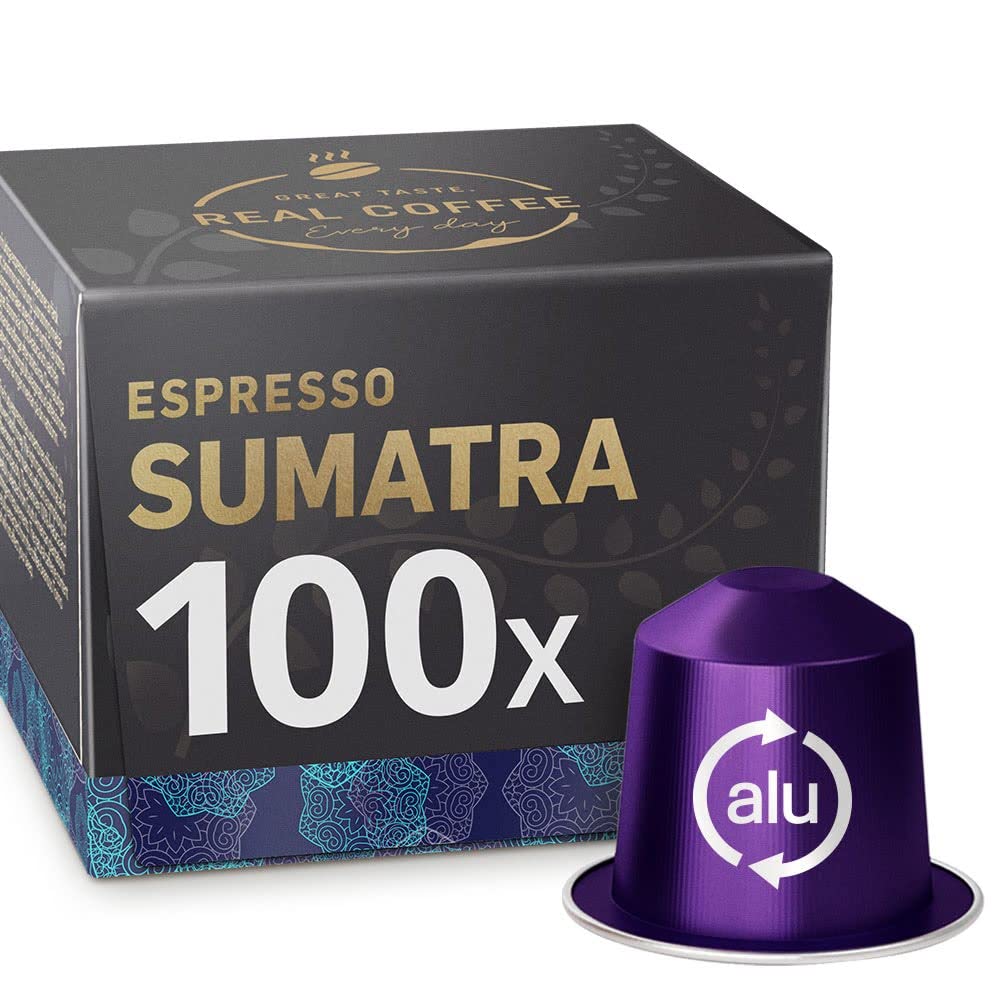 Sumatra Organic Italian Espresso for Nespresso | 100 Organic Aluminum Capsules | Single-Origin Dark Roast | 100% Nespresso Compatible Pods | Fairtrade | Package May Vary