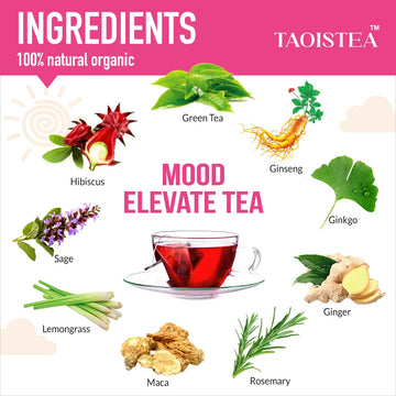 TAOISTEA Mood Elevate Tea, Energizing Herbal Blend with Ginseng, Green Tea & Ginkgo - 14 Bags, 1 Count