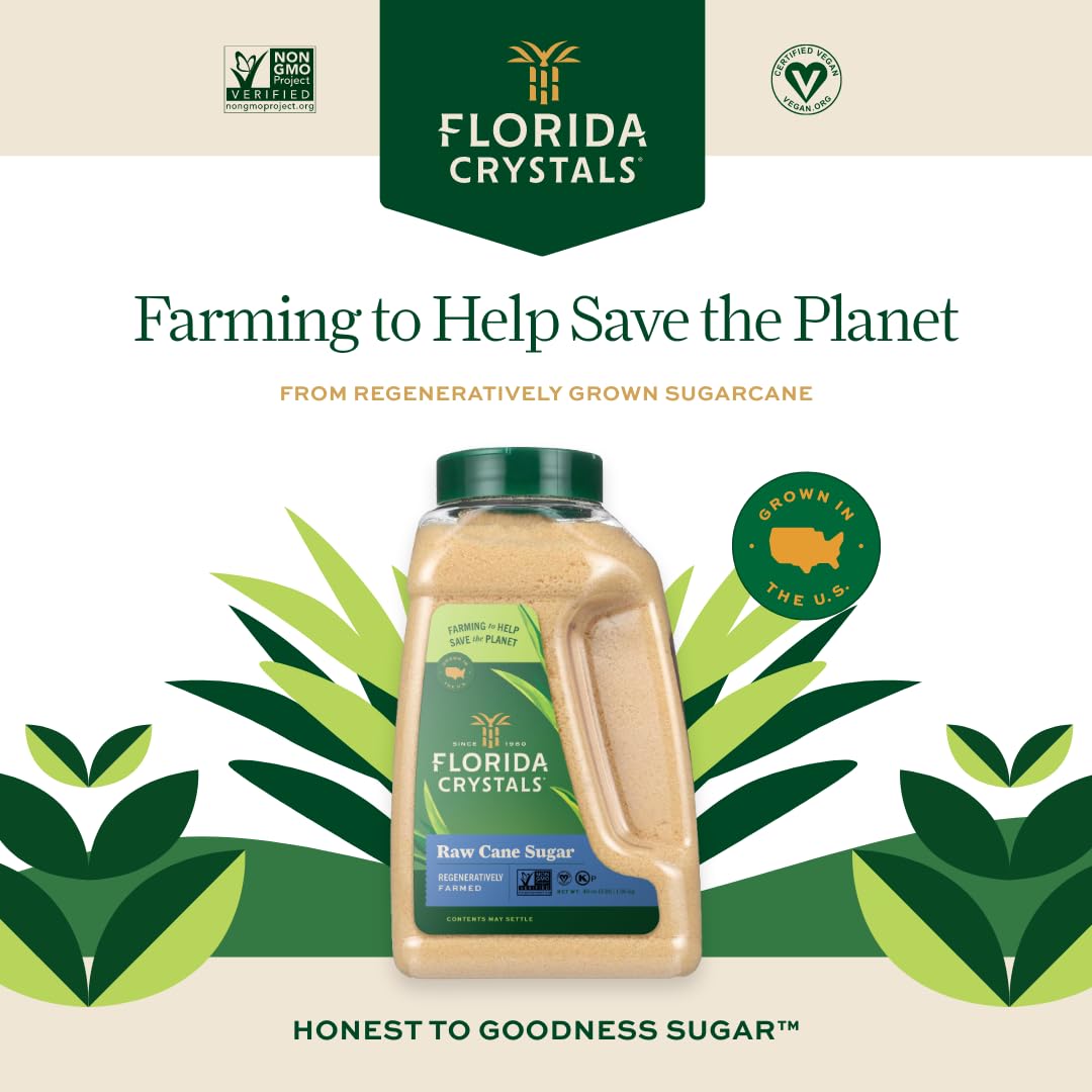 Florida Crystals Raw Cane Sugar, 48 oz (3 lb) Jug (Pack of 2)