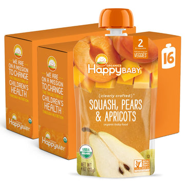 Happy Baby Organics Stage 2 Baby Food Pouches, Gluten Free, Vegan & Healthy Snack, Clearly Crafted Fruit & Veggie Puree, Mango, 4 Ounces (Pack Of 16)