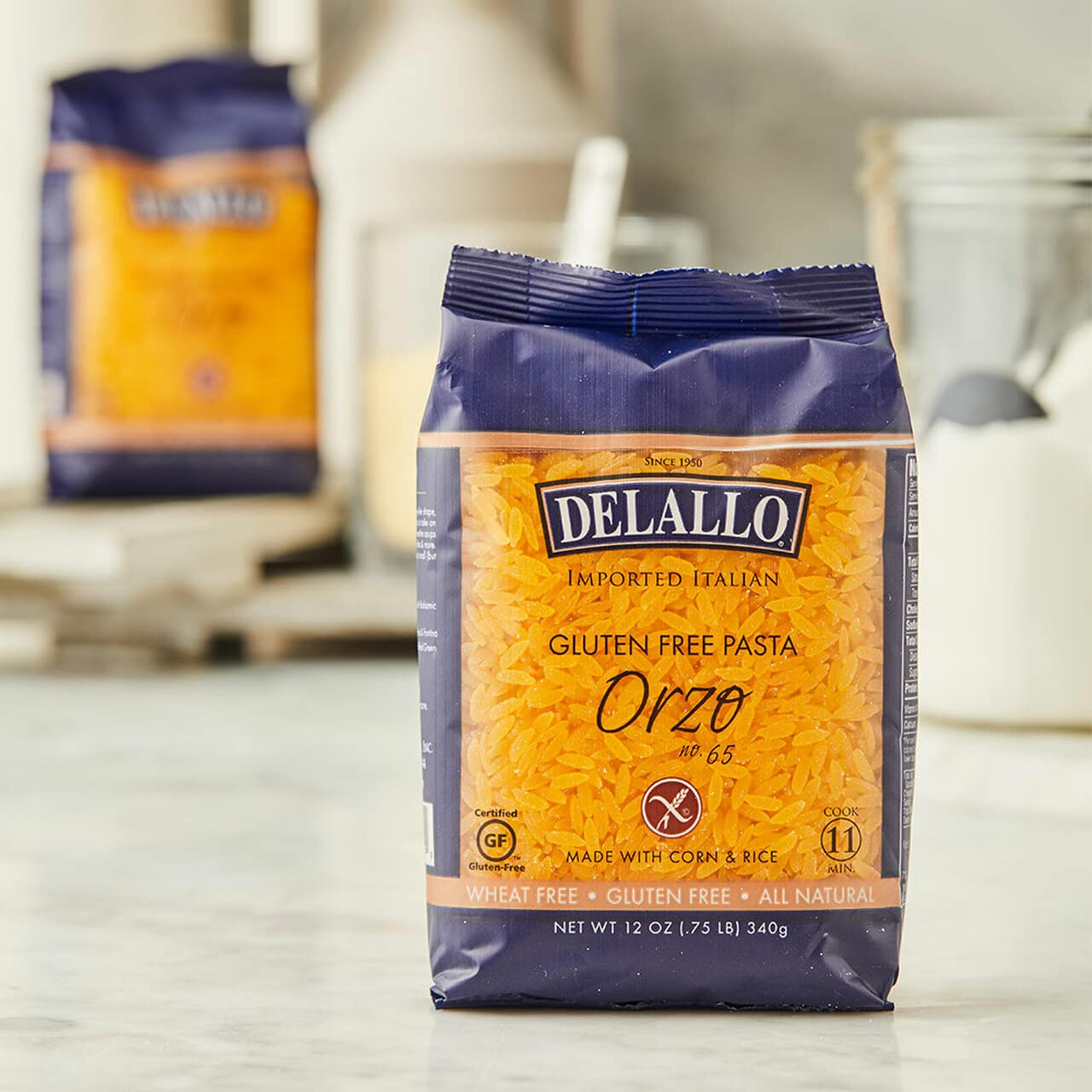 Delallo Gluten Free Orzo Pasta, Made With Corn & Rice, Wheat Free, 12Oz Bag, 6-Pack