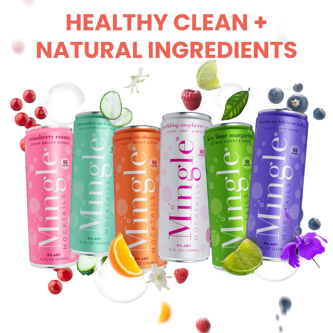 Mingle Sparkling Mocktails Variety Pack - Premium Non-  ic Cocktails, 12 FL OZ Cans, Pack of 24, 4 Flavors