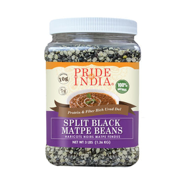 Pride Of India - Indian Split Black Gram Matpe Beans - Protein & Fiber Rich Urad Dal, 3 Pound Jar