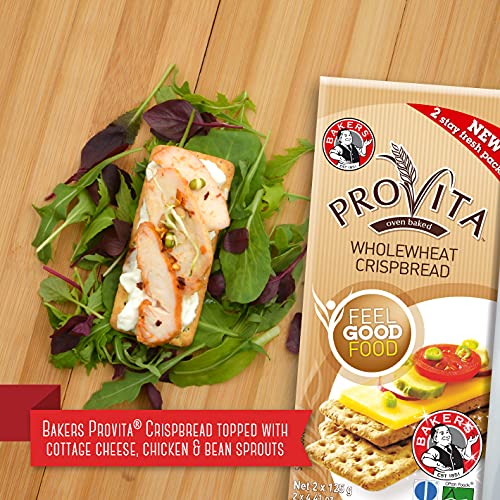 BAKERS Provita Original Wholewheat Crispbread 250g, High Fibre, Keto Friendly, Pack of 2, Brown, 8.82 Ounce