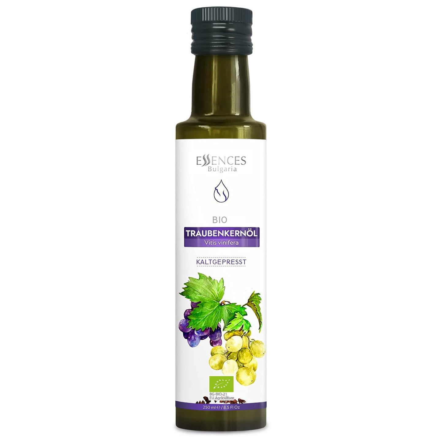 Essences Bulgaria Organic Grape Seed Oil 8.5 Fl Oz | 250Ml | 100% Natural Cold-Pressed Oil | Extra Premium Quality | Excellent T